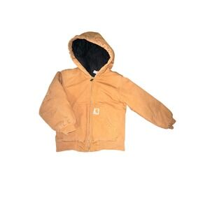 Carhartt Youth Canvas Zip Jacket Hood Quilted Lining Pockets XXS 4/5